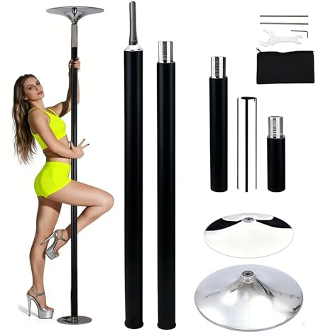 Pole Dance da Casa, Asta da Ballo da Spin e Statico 360°, Silicone Antiscivolo, Regolabile 2.3-2.75m, Portatile Rimovibile Barra Pole Dance da Allenamento di Danza e Esercizio(Black)
