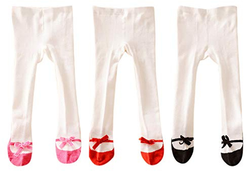 XPX Garment Lot de 3 collants antidérapants en coton avec nœud pour bébé fille 0-3 ans - Multicolore - 12-24 mois
