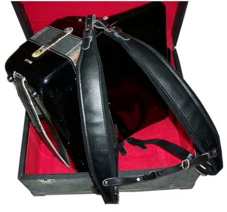 MUSIC FIRST Black Genuine Leather Super Wide Thick Comfortable 96 120 BASS Accordion Shoulder Strap Set Accordion Belt With FAST-ON BACK STRAP