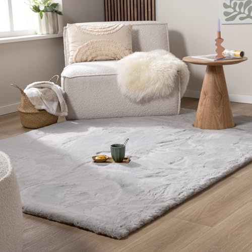 FRAAI | Home & Living Hochflor Teppich - Comfy Supreme Grau - 160x230 cm - Shaggy, Einfarbig - Modern, Skandinavisch - Wohnzimmer, Esszimmer, Schlafzimmer - Fellteppich