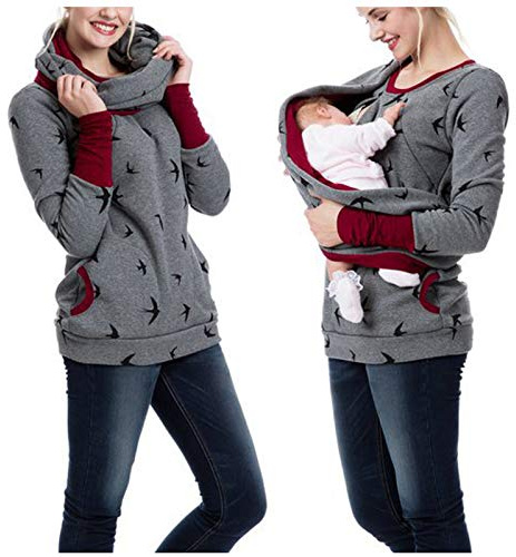 MaNMaNing Felpa con Cappuccio Top Sweatershirt Infermieristica maternità Maglione Incinta Allattamento al Seno Camicetta per maternità (Wine, L)