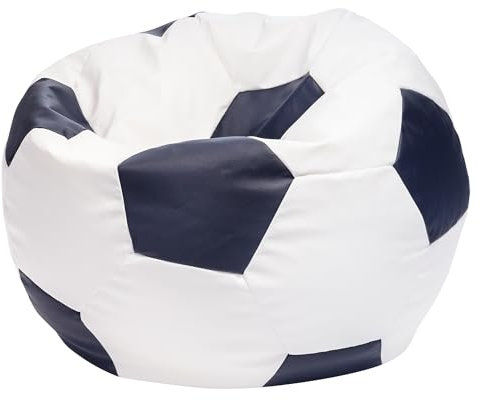 Ecopuf Football Sack XL - Spielkissen aus Kunstleder - Ideal für Fußballfans, Kinder - Sitzsack Wohnzimmer - Sitzpouf Samt - Gaming Stuhl Pouf Sack - 105x80cm, Blau E11