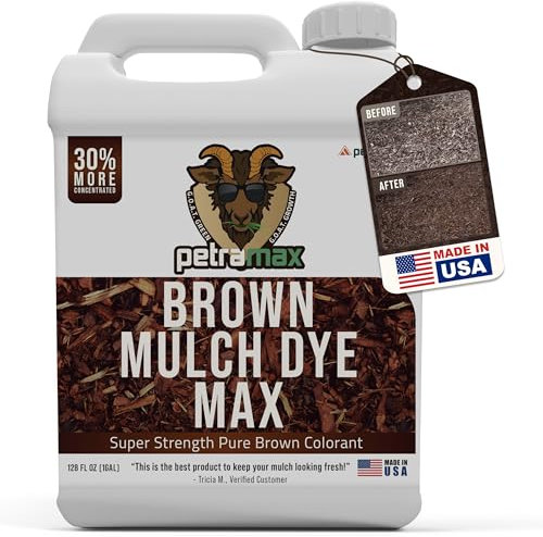 PETRAMAX Petra Teinture de paillis marron, couverture de 14 400 m² – Paillis marron pour aménagement paysager et parterres de jardin, teinture de paillis de bois – 3,8 l
