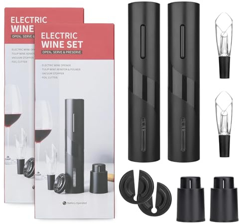 【2 set】Apribottiglie di vino elettrico, apribottiglie elettriche con taglierina, coperchio, dispositivo di versamento, set regalo professionale apribottiglie di vino elettrico