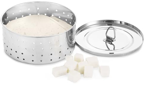 KSJONE Molde/colador redondo de acero inoxidable perfecto para hacer deliciosos tofu, paneer de acero inoxidable con tapa de prensado superior