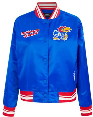 Pro Standard WOMENS COLLEGE UNIVERSITY OF KANSAS COLLEGE CLASSIC ESSENTIALS SATIN JACKET ROYAL BLUE/RED S