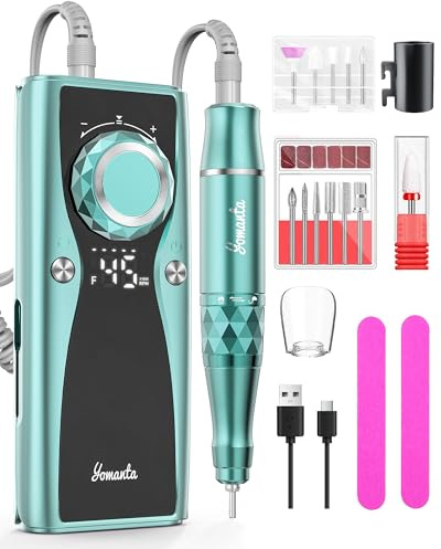 yomanta Nagelfräser professionell set 45000 RPM Tragbare Elektrische nagelfräser 10H+Batterielebensdauer Wiederaufladbar nagelfräser für gelnägel, LCD-Anzeige Einstellbare Drehrichtung-grün