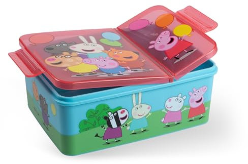 p:os Peppa Pig - Boîte à déjeuner pour enfants, avec compartiments, anti-fuite, pour la maternelle et l'école - Pour filles et garçons - Bleu