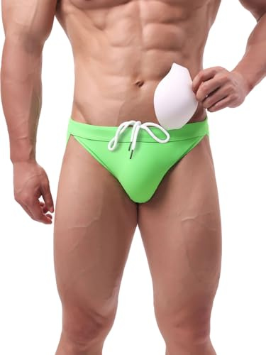 Summer Code Slip de Bain Homme Rembourré Amovible Maillot de Natation Respirant en Forme Triangle, Menthe Verte, XX-Large