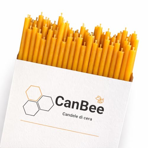 50 Candele Sottili in Cera d’Api Naturale 100% – 16 cm x Ø 5 mm – Stoppino in Cotone – Senza Paraffina – Durata circa 40 Minuti – Meditazione, Yoga, Rituali e Relax – Luce Calda Naturale – CanBee