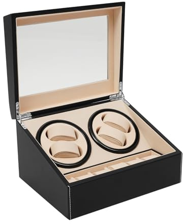Zalydala Caja giratoria para relojes automática, caja de lujo con rotación automática, 4 + 6 compartimentos para relojes, piel sintética y tapa de cristal, motorización silenciosa, ideal para