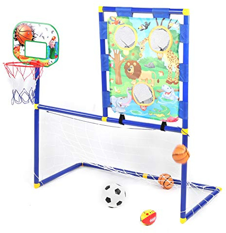 RASTKY Juguete Deportivo 3 en 1 para Niños Mini Soporte de Baloncesto Equipo de Ejercicio Al Aire para Múltiples Jugadores para Niños Mayores de 3 Años, Material de Plástico y Nailon