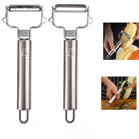 Lot de 2 éplucheurs en acier inoxydable, éplucheur de pommes de terre, éplucheur à asperges, couteau à légumes rotatif avec lame tranchante et poignée antidérapante, éplucheur de pommes de terre