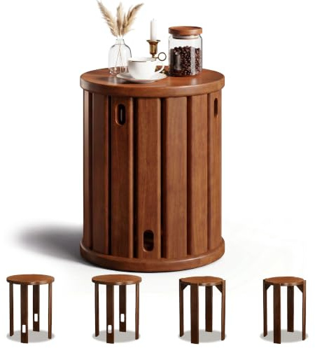 mangmong Set De 4 Taburetes Apilables De Madera Maciza Sin Instalación - Sillas De Comedor 4 En 1 Taburete para Tocador Sillas De Cocina Sillas para Mesa De Comedor Multifuncionales Desmontables