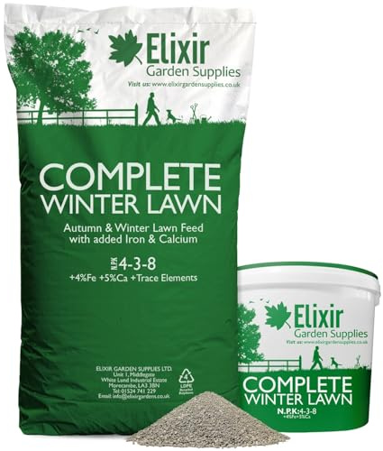 Elixir Gardens Complete Winter Lawn Premium Compund Fertiliser | Autumn & Winter Turf Feed Optimized for British Climate (N.P.K 4-3-8 + 4% Fe + 5% Ca) | 4kg Tub Treats up to 114 sq.m