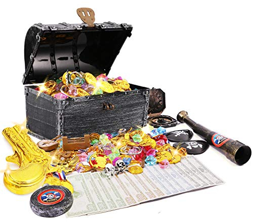JOYUE Piraten Schatztruhe Goldmünzen Edelstein Piratenschatz Set, Piratenschatzkiste Schmucksteine für Schatzsuche, Piraten Party Favor, Kinderspielzeug Piratenparty Dekoration Mitgebsel