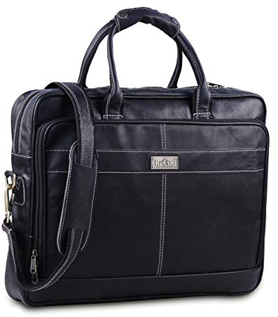 HULSH 18 Inch Black Leather Laptop Bag For Men Leather Messenger Bag For Men – Soft Genuine Leather Briefcases For Men W/Padded Laptop Case Leather Computer Bag