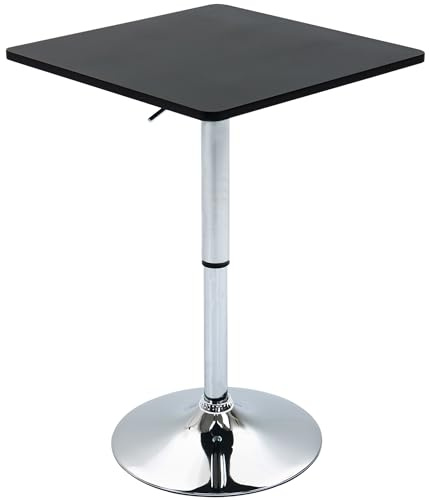 HOMCOM Modern Height Adjustable Counter Bar Table with 360° Swivel Tabletop and Electroplating Metal Base, Pub Desk for Living Room, Kitchen, Restaurant, Pub, Black and Silver