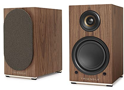 TRIANGLE - AIO TWIN Aktivlautsprecher - Wi-Fi & Bluetooth Library Lautsprecher mit 2x50W Verstärker - HD Audio - PHONO/Plattenspieler + optische TV-Eingänge - 165 x 304 x 235 mm - Brauner Ahorn (Paar)