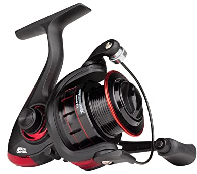 Abu Garcia Cardinal X Spinnrolle; Größe 5000, Hochleistungsrolle für das Angeln mit Raubfischködern in Süßwasser, ideal für die Jagd auf Forellen, Barsche, Hechte und Lachse, Unisex, schwarz/rot