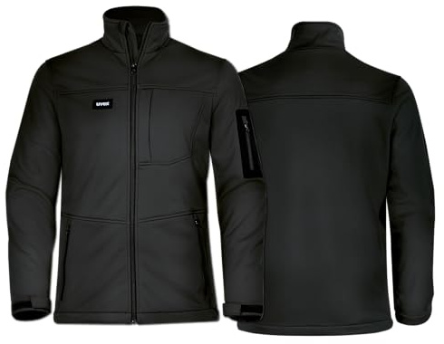 Uvex Echor Softshell-arbetsjacka för män – andningsaktiv och vattenavvisande, svart, S