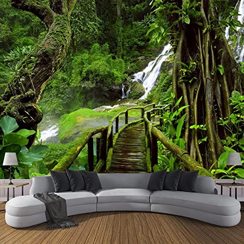 Fototapeten Gemälde 3D Urwald Wall Mural, Grüne Landschaft Wandtapete, 400 x 280 cm Vliestapete Wandbilder Moderne Wanddeko Wohnzimmer Schlafzimmer Büro Wallpaper