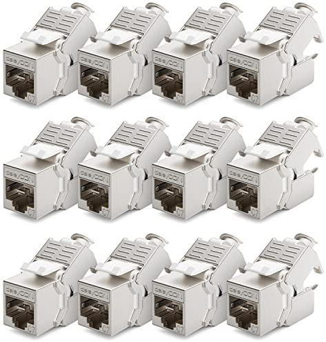 deleyCON 12x CAT 7 Keystone Jack Modul Optimal für CAT7 CAT6 CAT6a Verlegekabel Verbinder Patchkabel Netzwerkkabel STP Schirmung RJ45 Buchse 1000 MHz 10 Gbit/s Schneidklemme (LSA)