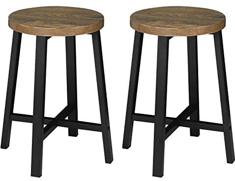 WOLTU Chaises Salle à Manger Lot de 2, Chaise de Cuisine, Tabouret Cuisine, en Bois d’Ingénierie et Métal, Style Industriel, Marron Rustique + Noir, BH370hov-2