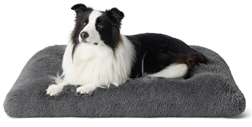 Bedsure Washable Large Dog Bed for Crate, Faux Fur Dog Crate Pad for Large Breed, Plush Soft Comfort Dogs Sleeping Mat, Anti-Slip Pet Kennel Pad, 35 x 23, Dark Grey