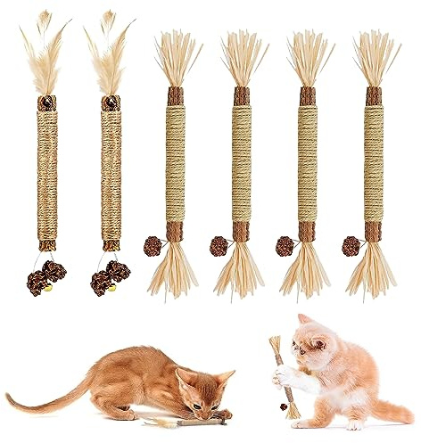Palitos De Hierba Gatera, Palos de Masticar Matatabi, 6 Piezas Juguetes para Masticar Gatos, Masticar Palos Gato, Palitos de Hierba Gatera para Gatos, Palos de Masticar Matatabi, Palitos De Catnip