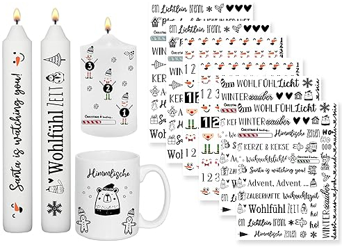 Sugeru 6 PCS Kerzentattoo Wassertransferdruck | wasserschiebefolie kerzen | kerzenaufkleber sticker | Kerzen dekorieren | Sprüche,ostern,Lieblingsmensch,Happy Birthday(AdventstagⅠ)