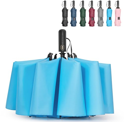 G4Free Großer Golfschirm, 157 cm, kompakt, umgekehrt, Reiseschirm, 10 Rippen, winddicht für Regen, Doppeldach, automatisches Öffnen und Schließen (Himmelblau)