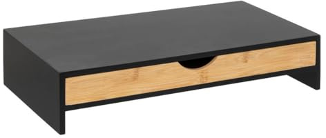 5 five simply smart 5five - Réhausseur de Moniteur Bava en Bambou - Noir, 47 x 25 x 10 cm, avec Tiroir de Rangement - Organisateur pour Bureau, Télétravail