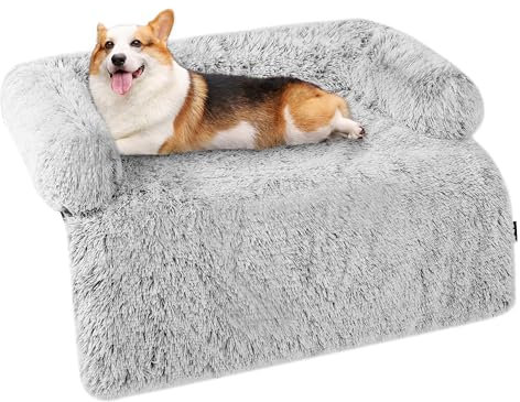 HMTOPE Hundebett, Anti-Bewuchs Hundedecke, Hundesofa, Sofaschutz, Waschbar und rutschfest Hundekissen für Mittelgroße Hunde, Größe L, 95 x 85 x 16 cm, Hellgrau