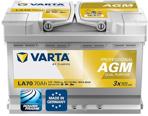 VARTA Professional Dual Purpose AGM (LA70) 12V 70Ah 760A - Batteria AGM per camper, roulotte & barche, starter e servizi, manutenzione zero, alta energia