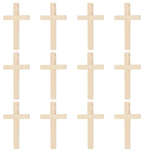 OLYCRAFT 12 Cruz de madera simple de 10 x 6 cm para colgar en la pared, cruz de madera tallada para decoración del hogar y la habitación