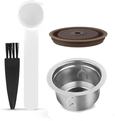Stainless Steel Reusable Coffee Capsules for coffee Machine,Refillable Coffee Pods with Silicone Lids, Spoon and Brush Coffee Accessories (230ml)