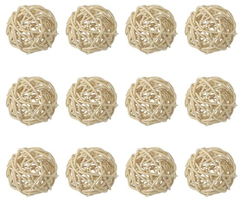 QUARKZMAN 12 Pz Palle in Vimini Rattan 2 Pollici Palle Decorative in Rattan Riempitivi per Vasi per Centrotavola Matrimonio Decorazioni per la Casa, Legno