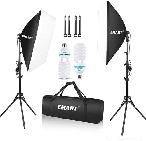 EMART Softbox fotostudioset, 50 × 70 cm softboxar med 135 W och transportväska, belysning för fotostudior för porträttfotografering, studio och videoinspelningar (2-pack)