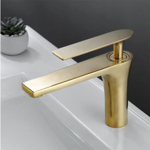 Badrum Handfat Kran Borstad Guld Mässing Badrum Kran Kall Och Varmvatten Blandare Handfat Kran Däck Monterad Svart/Krom Kran, Brushed Gold Short