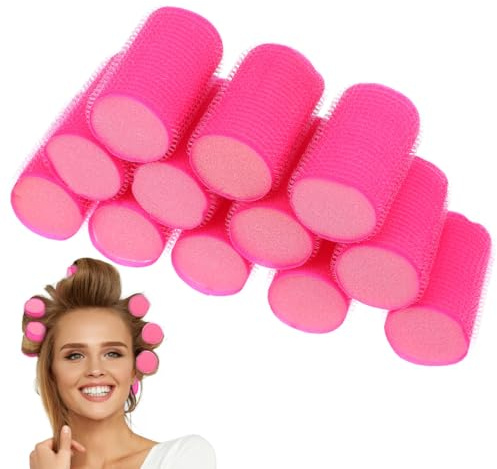 SOIMISS 12 Pieces Sponge Hair Rollers Sleep in Heatless Curls 6x6x3.6 cm Foam Self Grip Holding Volume Bangs Pink Blue Soft Curler for Women Medium Long Short DIY Styling Tools Beauty Accessory Packs