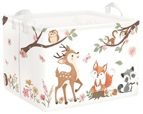 Clastyle Panier Rangement Bébé Animaux Forêt Corbeille à Linge Sale Garçon Fille pour Vêtement Boite de Rangement Jouet pour Salle de Bain Chambre à Coucher, Cerf, 40x30x30 cm