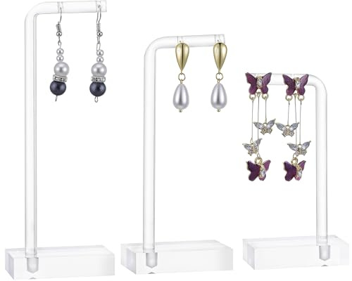 Bremorou 3 Pcs Acrylic Earrings Display Holder Clear Earring Stand Jewelry Display For Show Earring Display Jewelry Holder Organizer For Necklaces Bracelet Vendors Women And Photo Selling