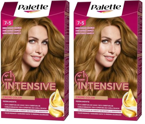 Schwarzkopf Palette Intensive Creme Color – Tono 7.5 cabello Rubio Dorado Caramelo - Coloración Permanente de Cuidado con Aceite de Marula – Óptima cobertura de canas – Color duradero hasta 8 semanas
