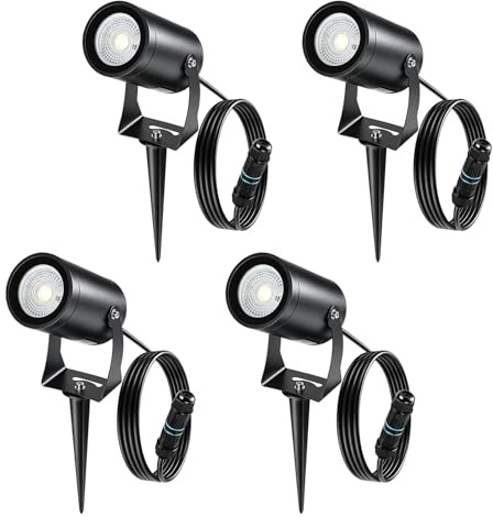 CPROSP 4PCS Faretti da Giardino Gu10, 5W 3000K Bianco Caldo LED, Faretti da Esterno con Picchetto Esterno, Faretto Giardino Con Connettore Impermeabile, Per Terrazza, Vialetti, Laghetto, IP65