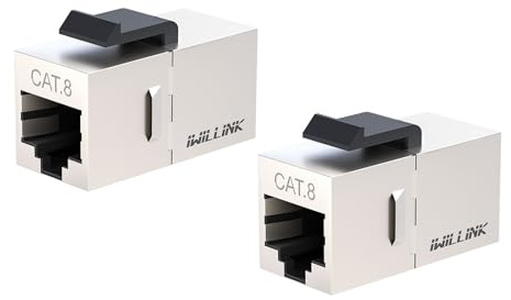 iwillink Cat8.1 RJ45 coupler 40 Gbps – STP-skärmad Ethernet-kopplare uttag till hona med keystenuttag, inline-koppling för höghastighetsnät, 2 stycken