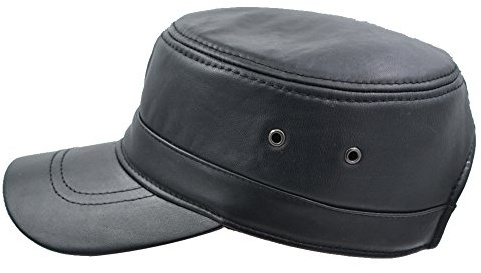 IFSUN Men's Genuine Lambskin Leather Hat Military Style Flat Cap