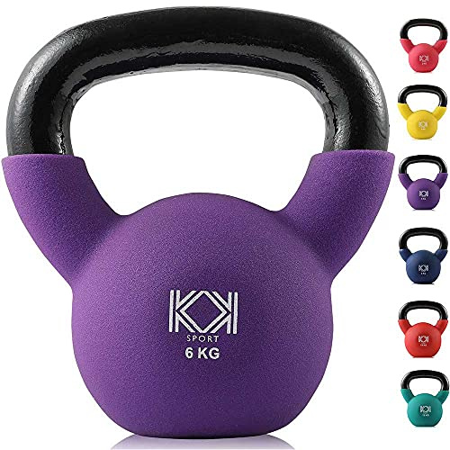 KK Kettlebells Cast Iron Neoprene Coated Weights Lifting Strength Training Home Gym Exercise (6Kg, Purple)