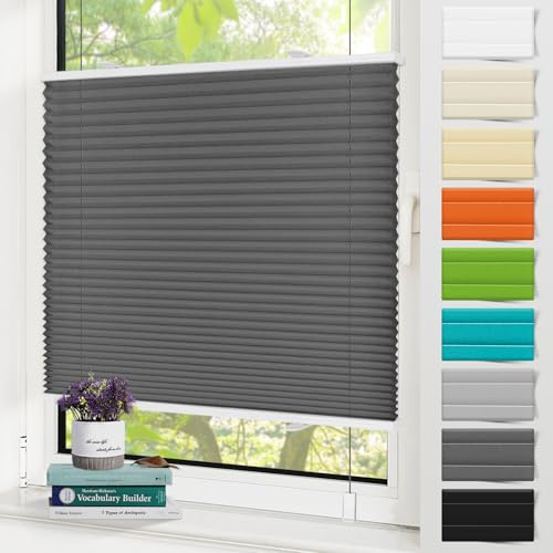 Zarnan Plissee ohne Bohren Blickdicht Anthrazit 80x110cm(BXH) plissee klemmfix UV-Schutz & Lichtfilterung Klemmplisseeses Fenster ohne Bohren Plissee mit Klemmträger easyfix Jalousie für Fenster