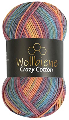 Wollbiene Crazy Cotton Batik 100 Gramm mit Farbverlauf 55% Baumwolle mehrfarbig Multicolor Strickwolle Häkelwolle Wolle Ganzjahreswolle (5040 regenbogen pastell)